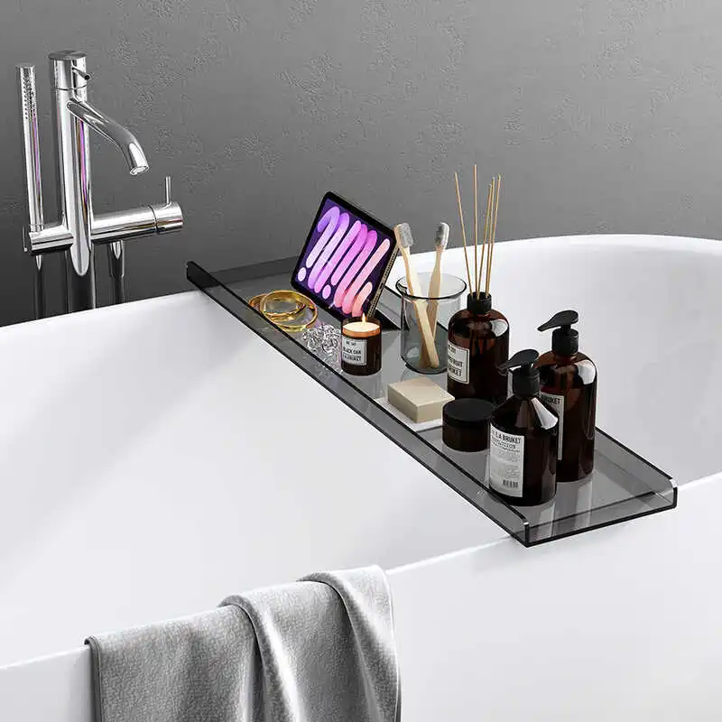 Household acrylic bathtub rack, mobile phone one-word storage bracket, transparent bathroom, waterproof bathtub tray