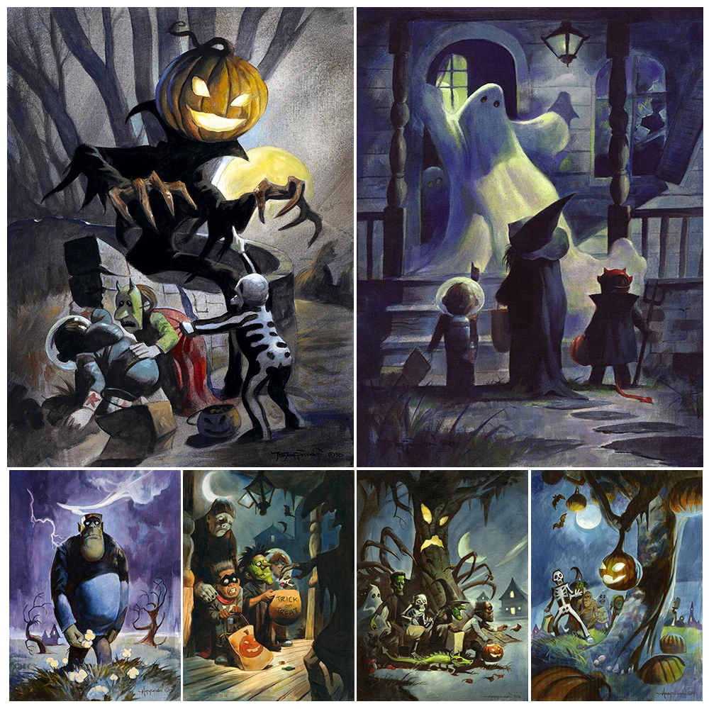

“Trick Or Treat” The Eerie And Terrifying Halloween Wall Art Canvas Print Children Who Want Candy On Halloween Art Poster Print