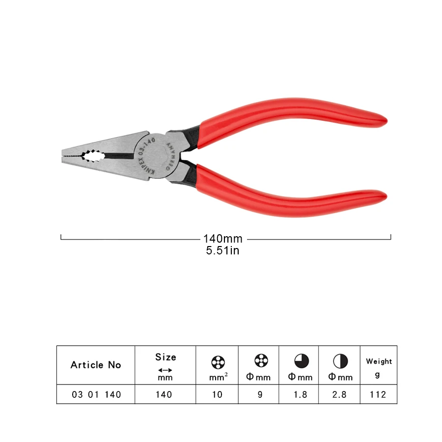 KNIPEX Combination Pliers with Gripping Zones for Flat and Round Material Suitable for Versatile Use 0301140