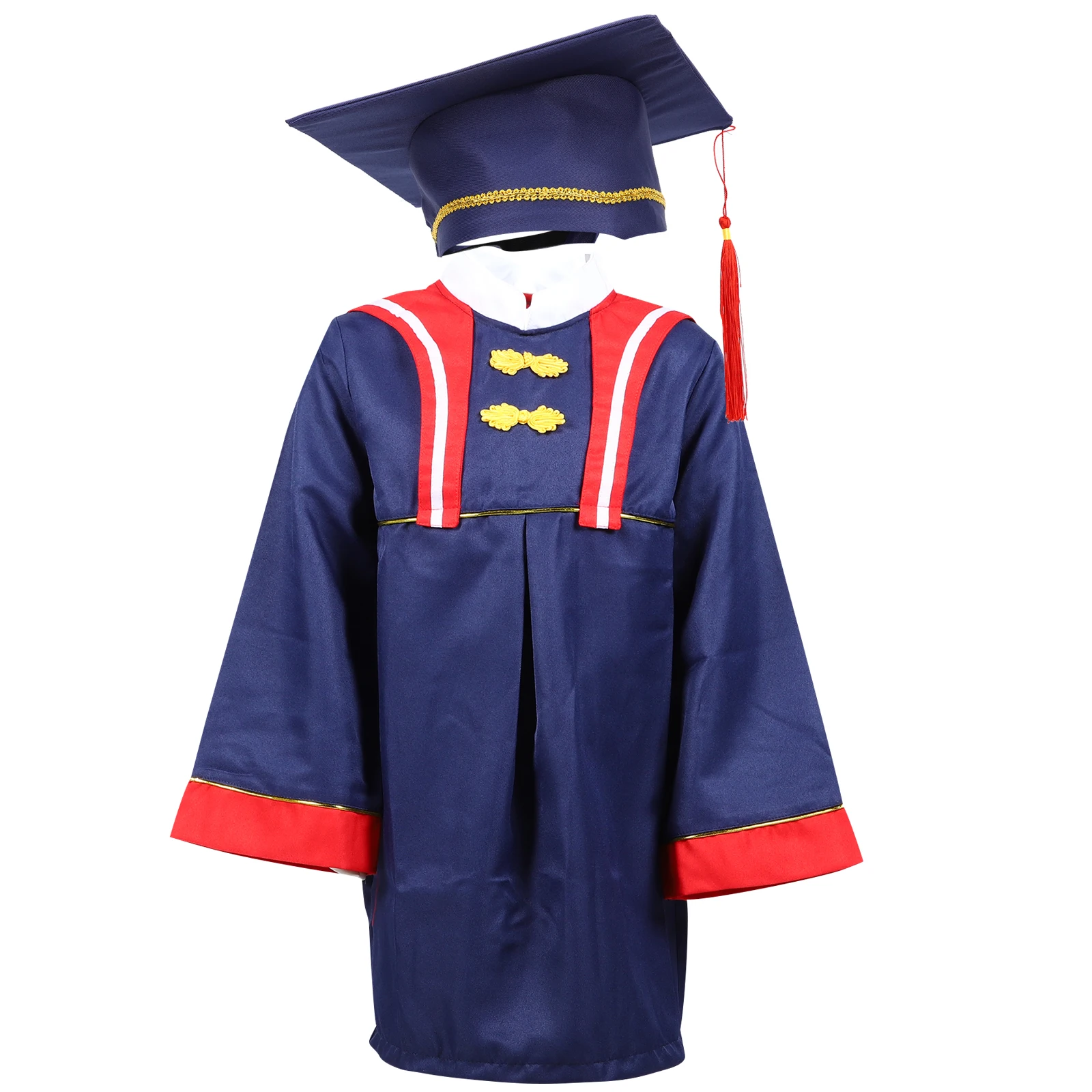 

Doctoral Cap Gown Kids Graduation Costume Premium Polyester Preschool Uniforms Stage Party Photo Props Child Hat Tassel Set