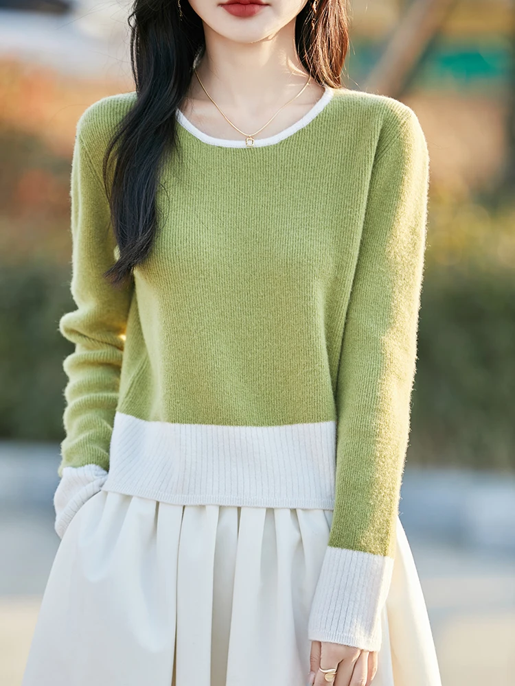 

Fashion 100% Merino Wool Women Sweater Autumn Winter Ladies Knitted Pullover Long Sleeve Elegant Clothing Tops Casual Jerseys