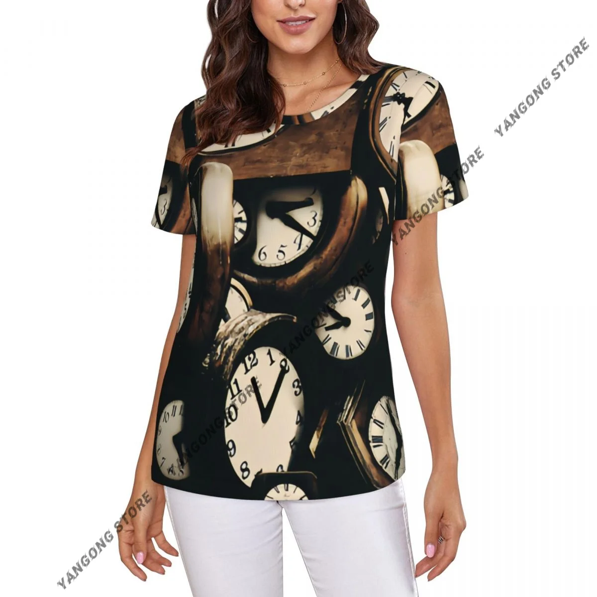 Women's T-shirt ladies casual Vintage Clocks female T-shirt short-sleeved T-shirt summer thin tops