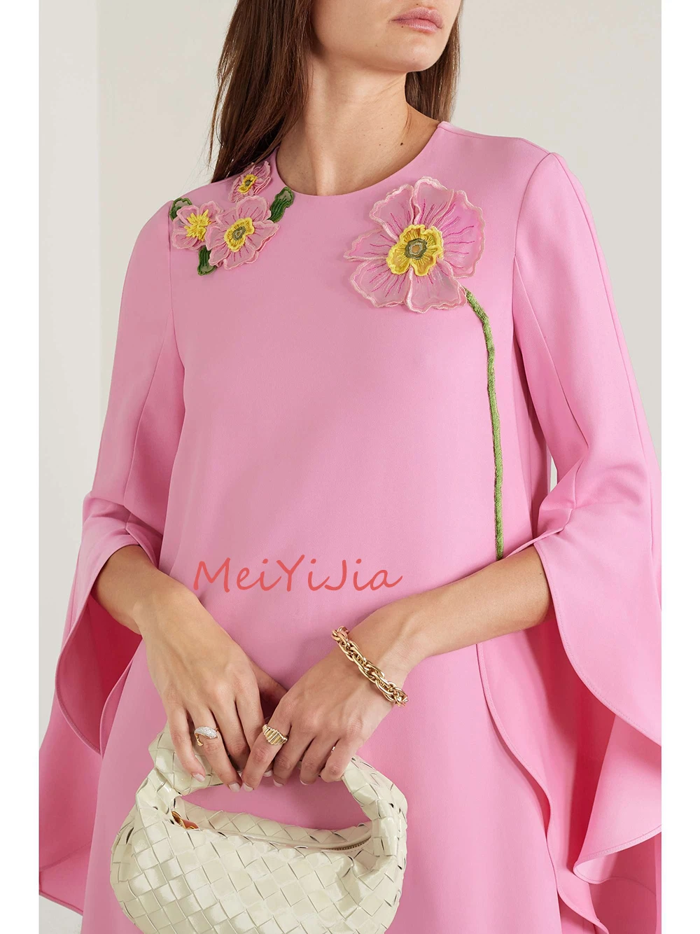 MeiYiJia O-Neck Long-Sleeves Embroidery ZipperUp Simple Ankle-Length Saudi Arabia Sexy Evening Birthday Club Outfits Summer 2024