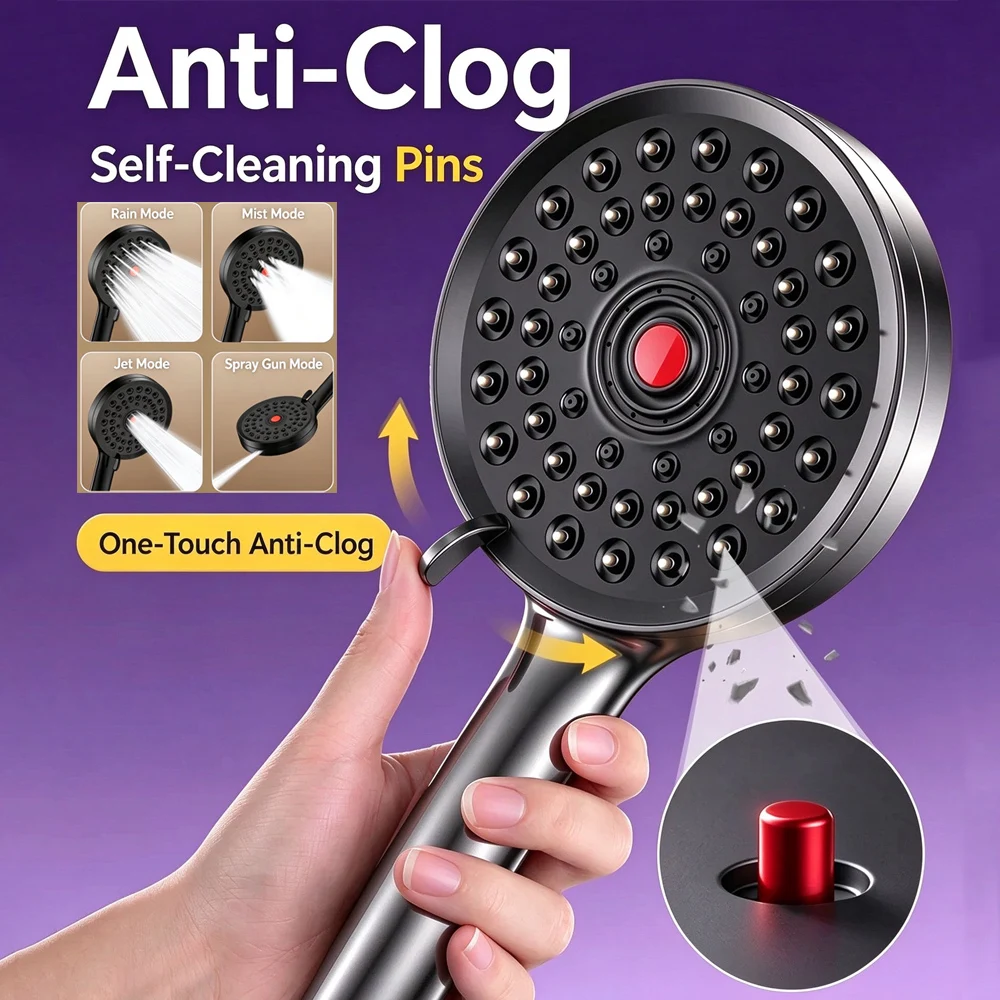 12cm Dirt Removal Pressure Boosting Shower Head 4 Mode Rainfall Shower Anti-blocking Hand Showerhead Mixer Bathroom Accessories