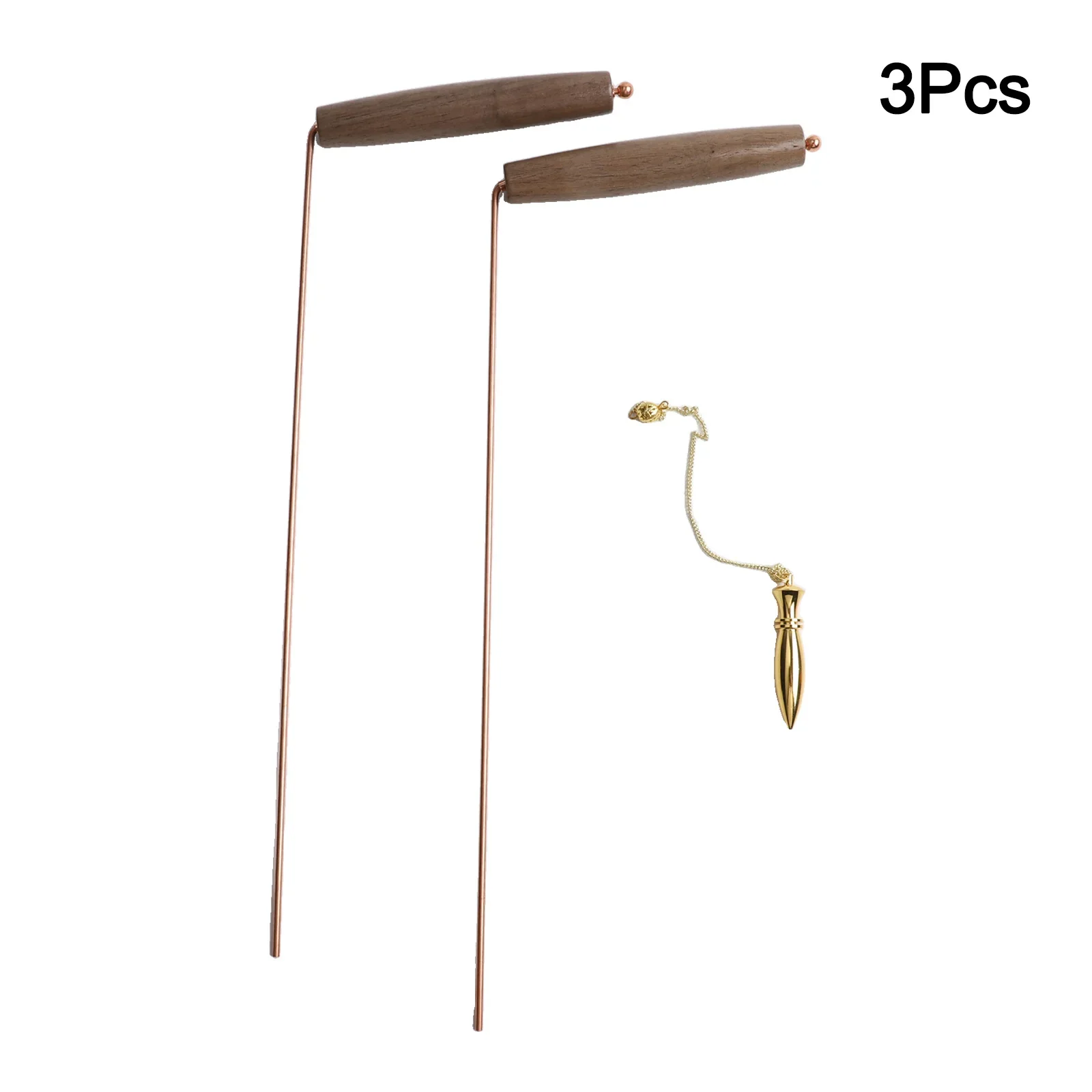 Juego de varillas de radiestesia de cobre 99.9%, Detector de metales con mangos de madera para búsqueda de dragones, herramientas de búsqueda de tesoros de agua, 1 par