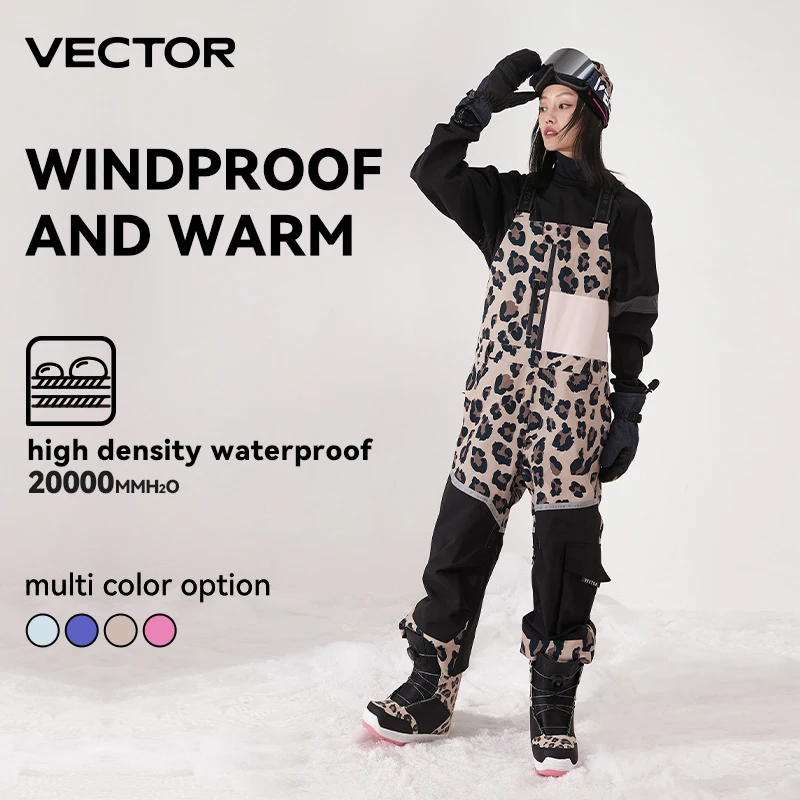 VECTOR Pantaloni da sci spessi da donna per uomo Tuta dritta Tuta con bavaglino da sci Impermeabile invernale caldo antivento Sport all'aria aperta Snowboard