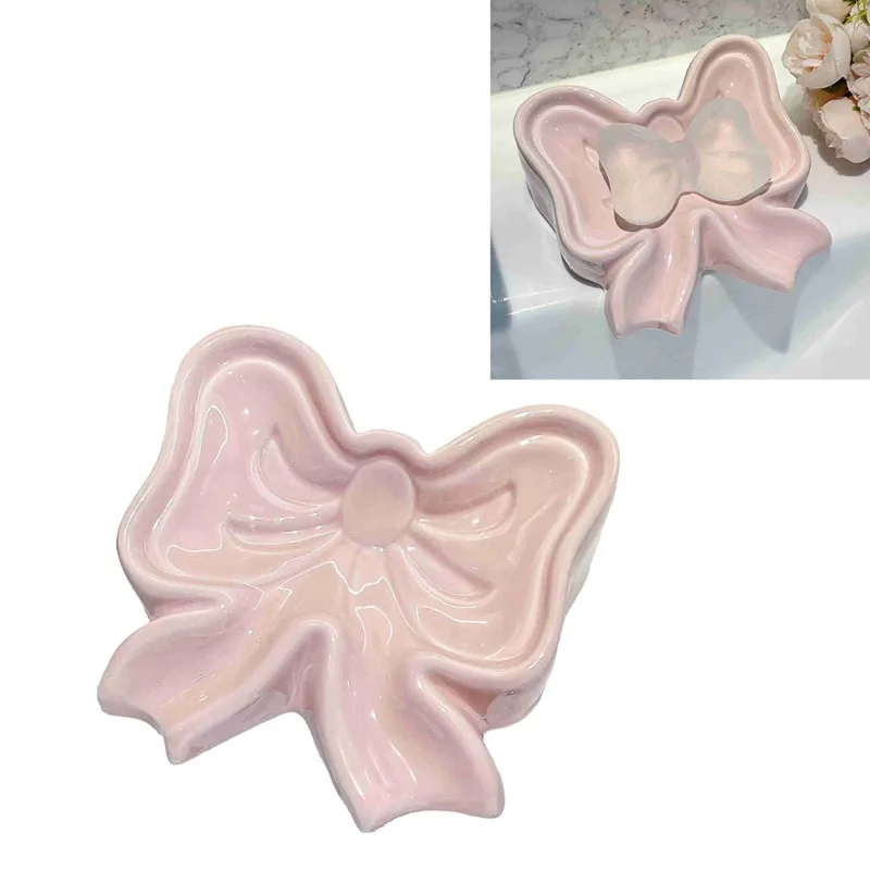 

AB33- For PINK Butterfly Bow Soap Dish-Drainage Design, Home& Garden Compatible