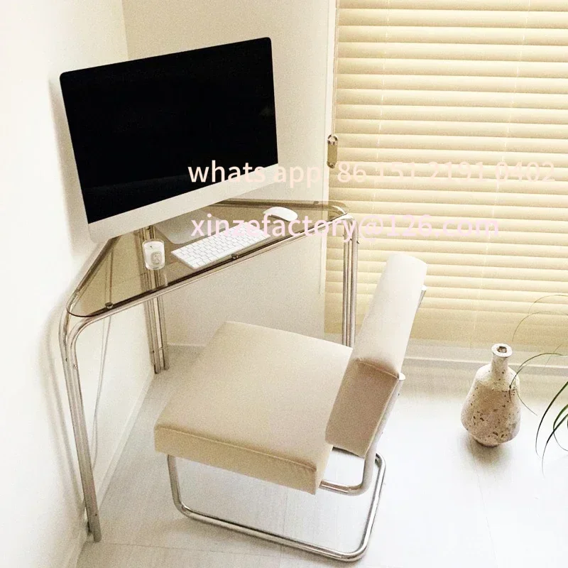 

Customizable Simple Triangle Nook Computer Electroplated Metal Small Apartment Desk Stainless Steel Light Luxury Ho