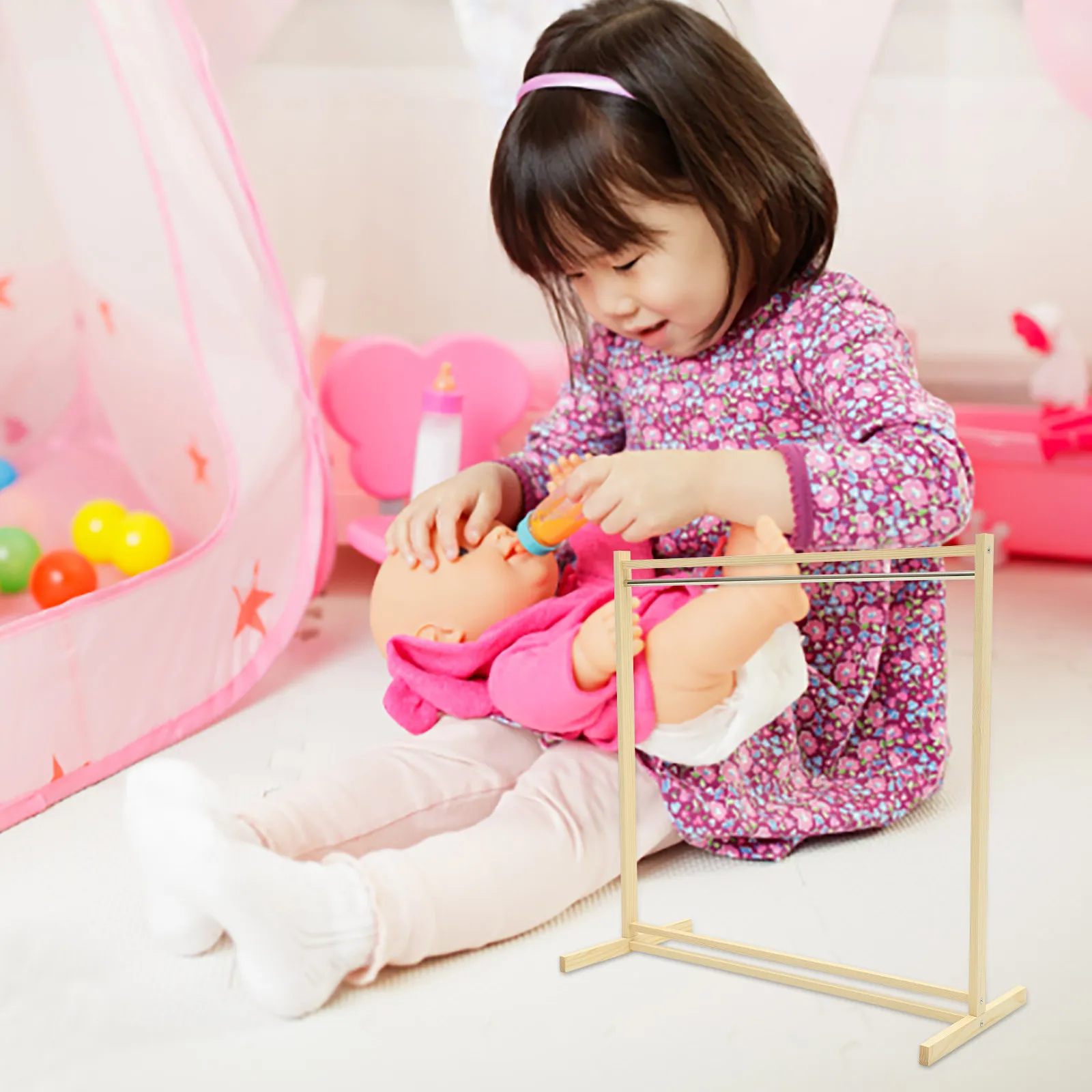 

1Set Wooden Clothes Organizer Rack for Kids Easy Install Durable Lightweight Garment Rack Clothes Holder