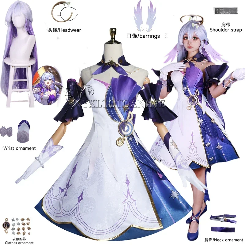 Hookai star rail Robin cosplay costume full set Robin cosplay costume dress uniform Robin cosplay wig shoes