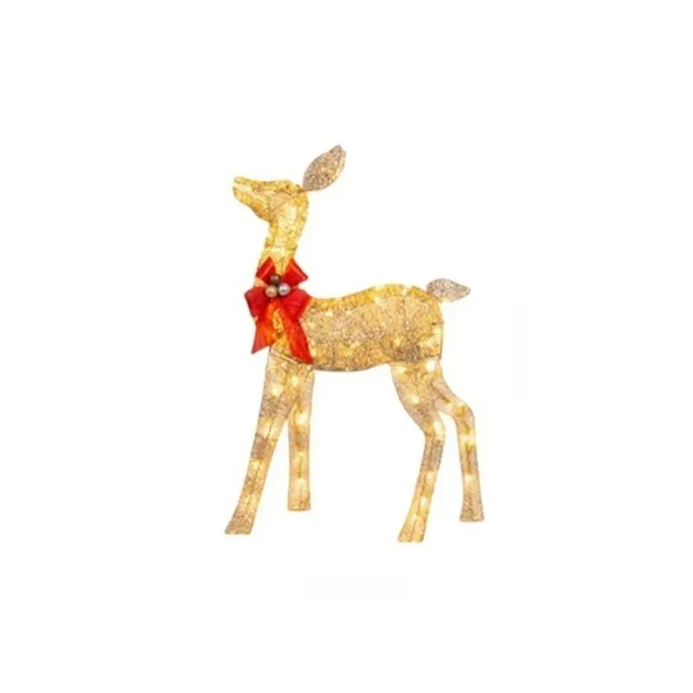 2D Flat Lighted Reindeer Statue Acrylic Golden Reindeer Deer Xmas Luminous Reindeer With Bow Crafts LED Glowing Deer