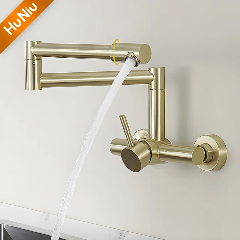 HuNiu Folding Kitchen Faucet Stainless Steel 304 Foldable Faucet Bathroom Faucet Rotate Fold Faucets Kitchen Concealed Faucet