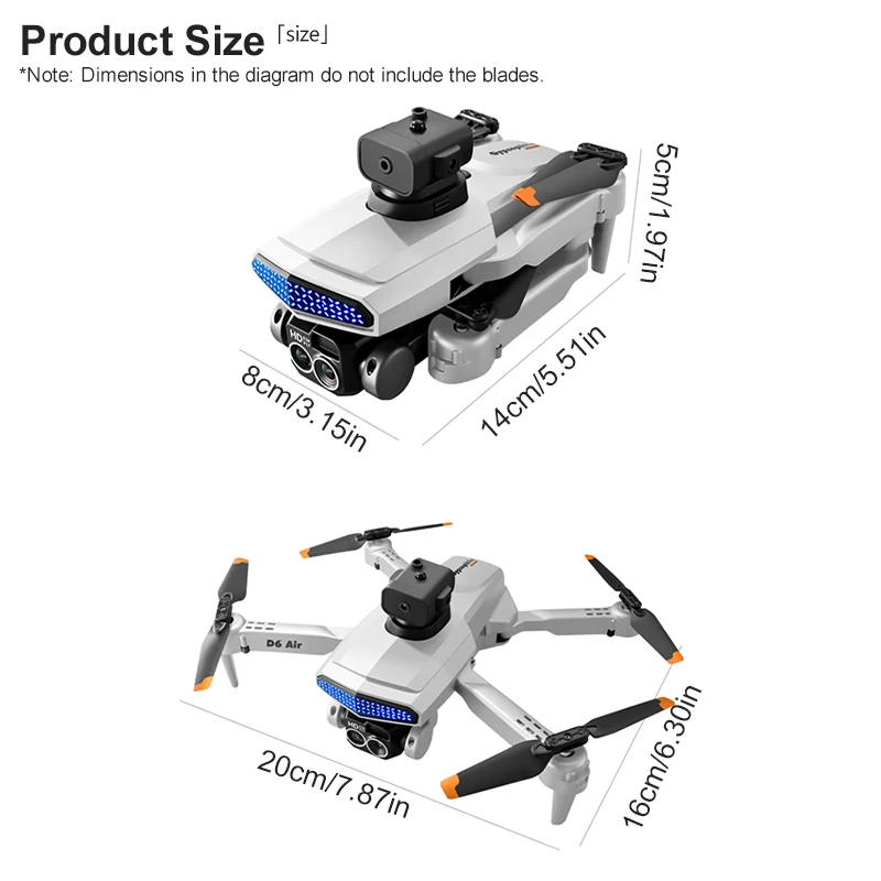 Câmera D6 Air Drone SD Dual ESC, Evitação Inteligente de Obstáculos 540 °, WiFi FPV, Modo Sem Cabeça, Quadcopter Dobrável RC, Brinquedos UAV, Novo