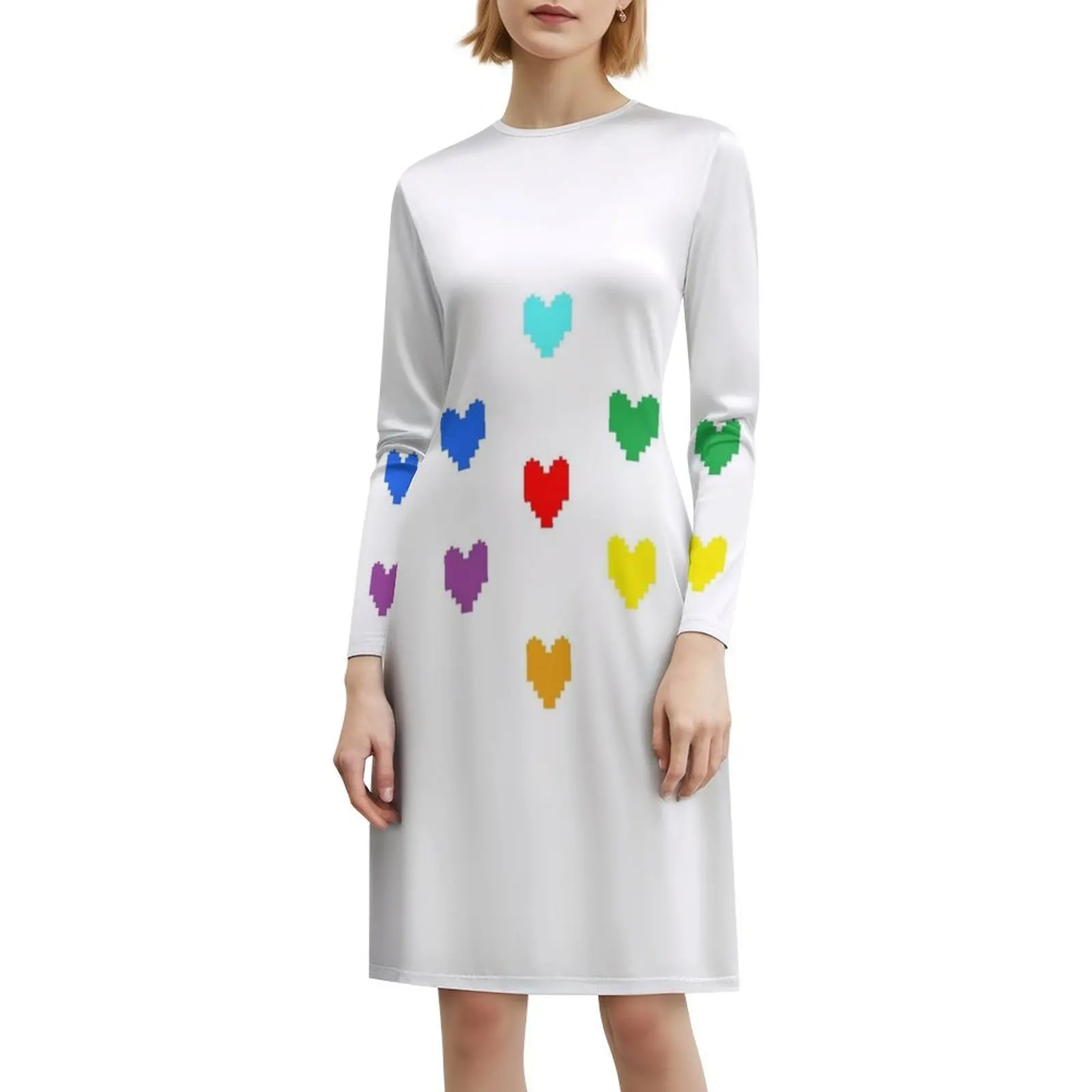 فستان Undertale Hearts ذو فتحة عنق على شكل قلب فستان حفلات صيفي أنيق للنساء قلوب Undertale Souls قوس قزح بكسل أنثى #6