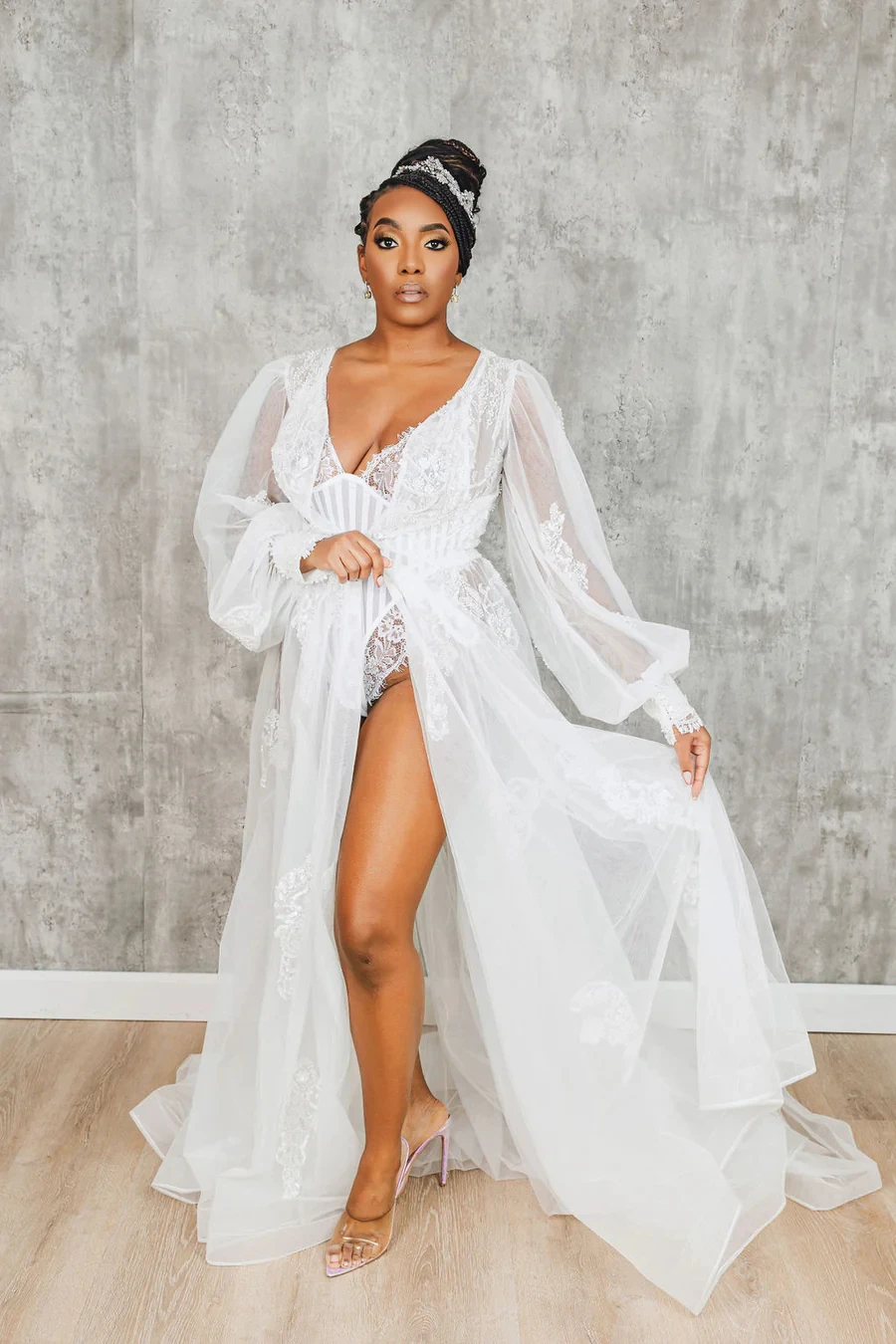 Sexy Lace Bride Robe And Nightgown Long Sleeve Appliqued Bridal Gowns Photo shoot Maternity Dressing Gown for Photography