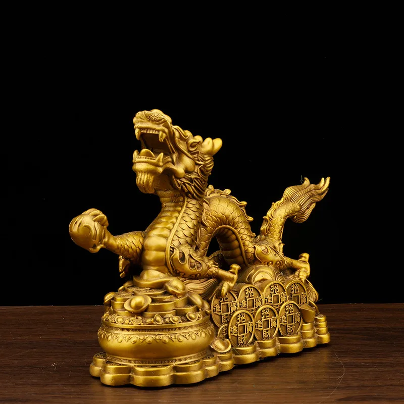 Brass ornament, auspicious mascot, zodiac craft, suitable for office and living room, five-clawed wealth dragon, N