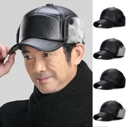 Thicken Warm Snap Back Hat For Men Fur Plus Velvet Cap Dad Cap Middle-aged And Elderly Ear Protect Hat Earflaps Hat For Winter