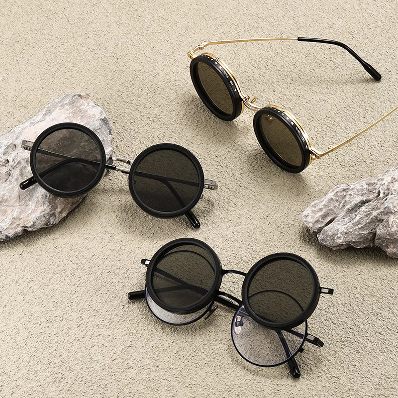 Picture 5: Men Women Round Magnetic Clip Glasses Polarized ND9 Adjustable Light Reduction Lens Customizable Near-Sightedness Lens 25099