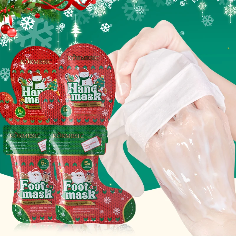 2 قطعة عيد الميلاد التقشير قناع اليد قناع القدمين قدم باديكير إزالة الجلد الميت ترطيب مقشر القدم قدم أقنعة العناية بالبشرة