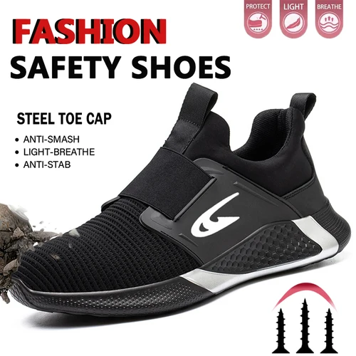 Imagen 2 del producto Zapatos de trabajo antipinchazos con punta de acero para hombre, zapatos de seguridad ligeros y antideslizantes, zapatillas cómodas y transpirables