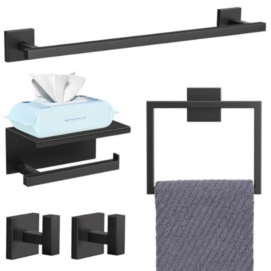 

5-Pieces Bathroom Hardware Accessories Set 23.6 Inch Towel Bar Set Upgraded Toilet Paper Holder with Shelf Stainless Steel Wall