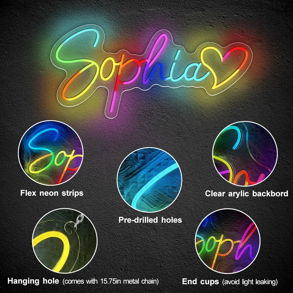 Неоновый свет RGB Умная светодиодная лампа RGB Неоновая светодиодная вывеска на заказ Знак с именем семьи Персонализированные неоновые буквы Вывески Украшение спальни Стена