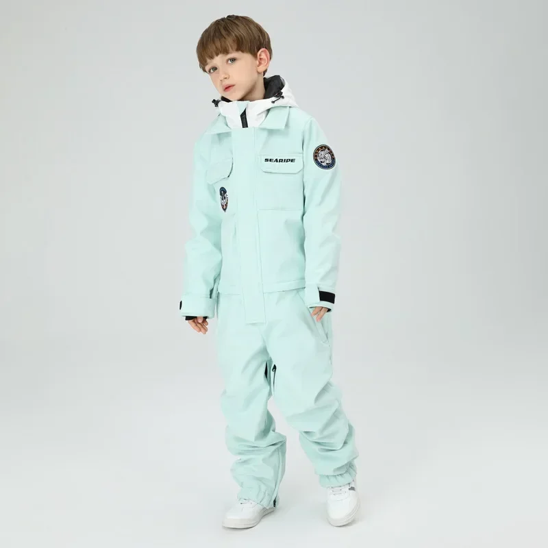 2025 Winter Children Ski Suits Boy Girls One Piece Warm Windproof Waterproof Outdoor Sports Skiing Snowboard Suits Kids Jumpsuit
