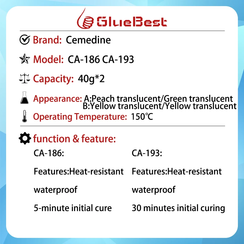 セメジン-セラミックメタルパール接着剤硬化剤,CA-186, CA-193, 5分および30分,オリジナル製品