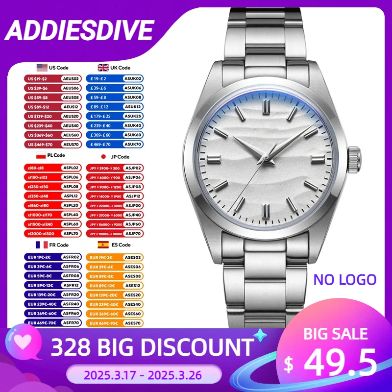 ADDIESDIVE Top Brand 36mm Quartz Watch Men's Wristwatches Reloj Hombre Bubble Mirror Pot Cover Glass Watches AD2030 Without LOGO