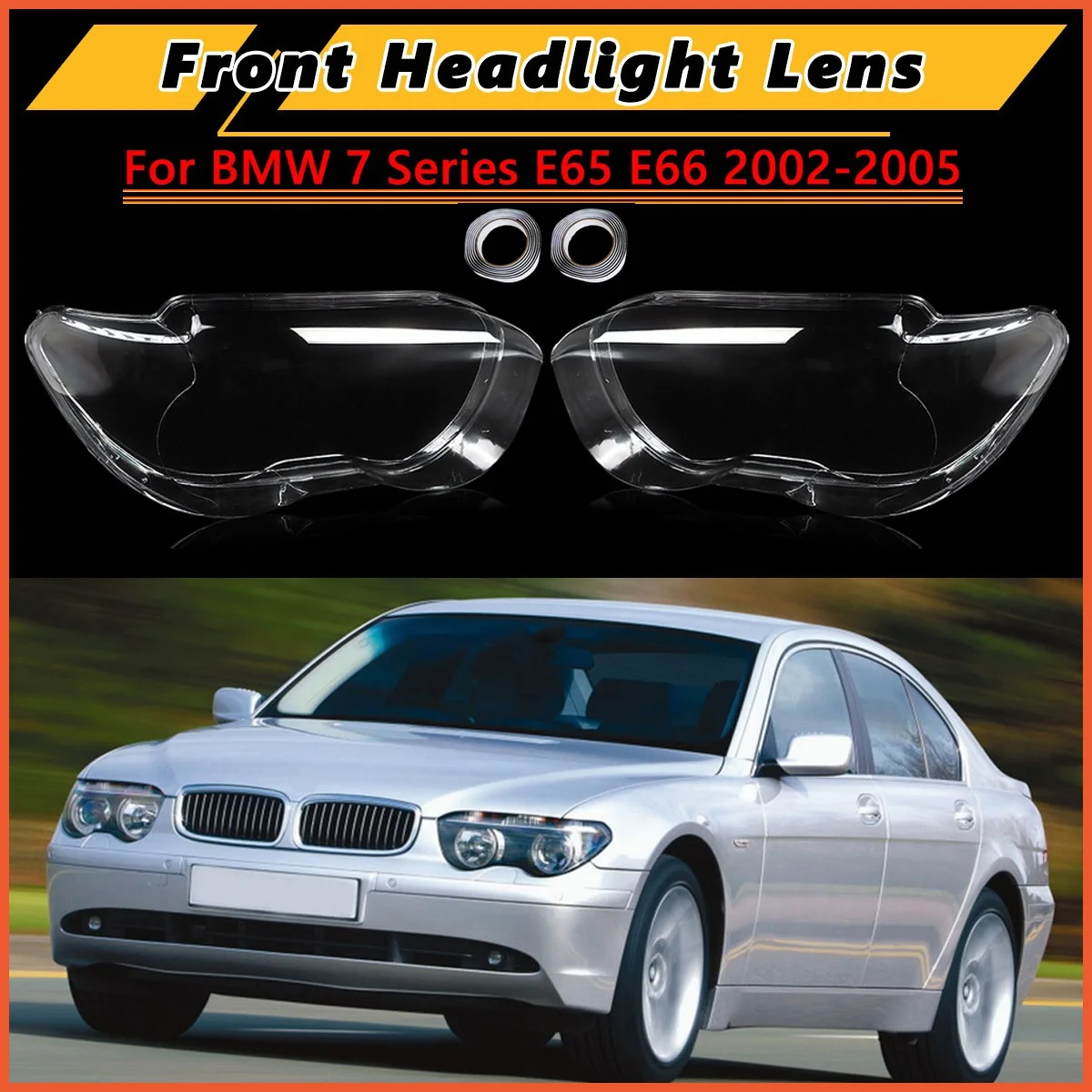Frontscheinwerferabdeckung für BMW 7er Serie E65 E66 745i 745Li 760i 2002-2005 Scheinwerferlinsenabdeckung Klare Autobeleuchtung Lampenschirm Transparent