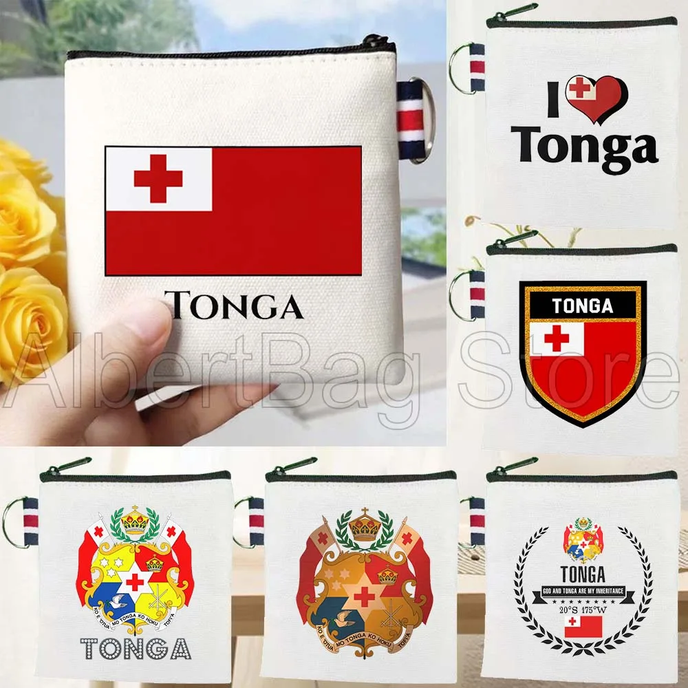 

Tongan Flag Tonga Map Cute Patriotic Customized Gifts Canvas Key Coin Purse Square Storage Card Wallets Holders Zipper Pouch