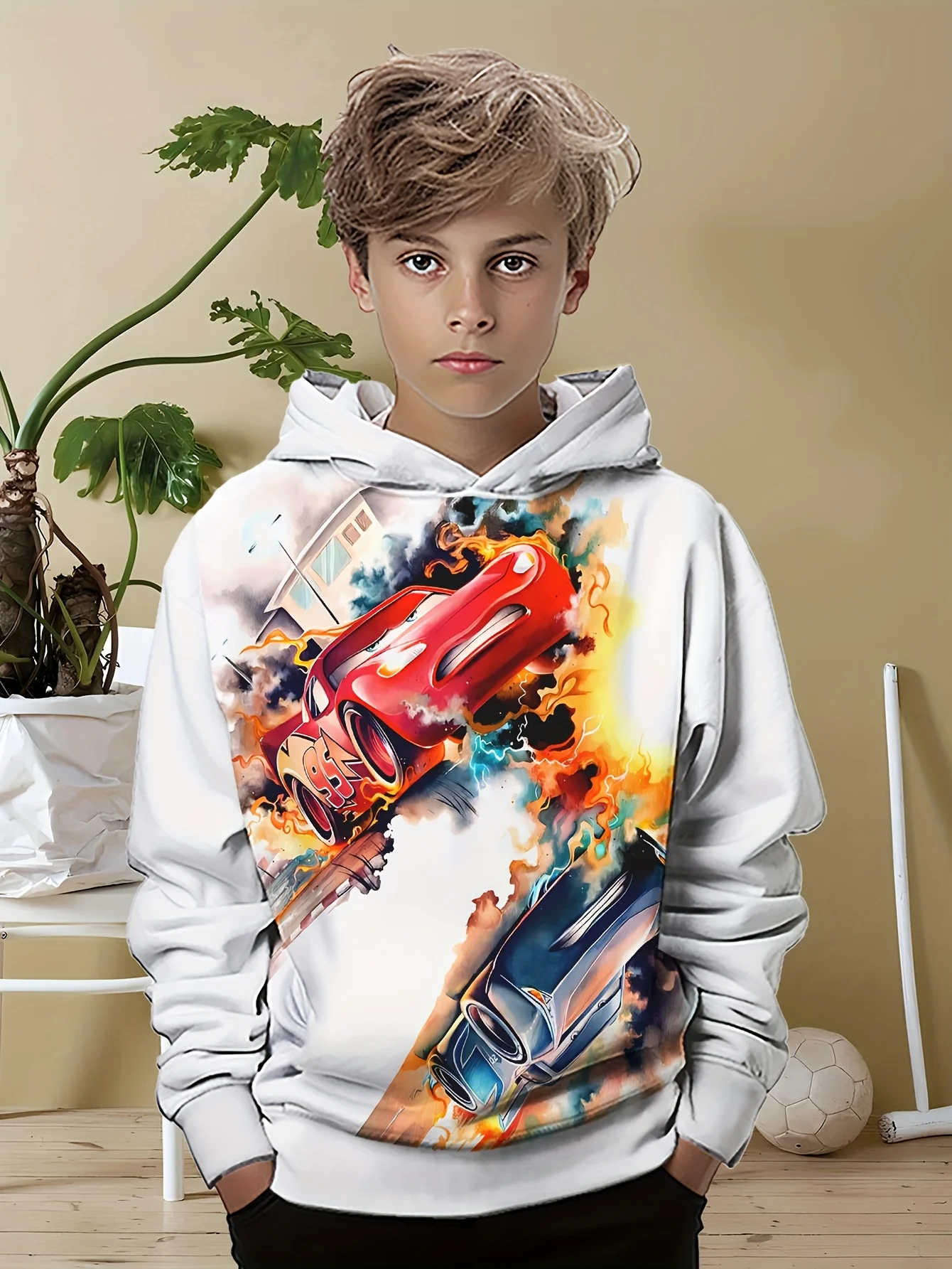 

Детская толстовка с капюшоном Disney Lightning McQueen, осенне-зимняя толстовка с капюшоном, повседневная одежда с мультяшным принтом для мальчиков и девочек