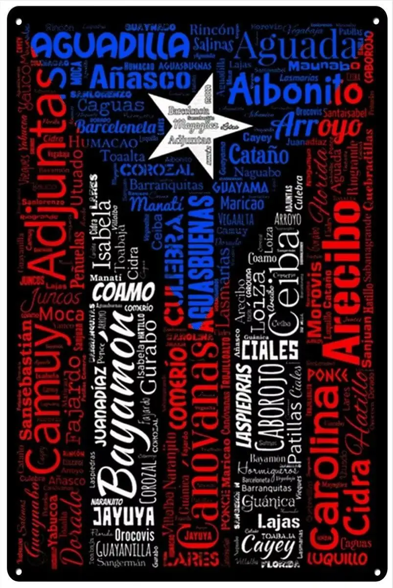 Retro Metal Tin Sign 12 X 16 Inches Patriotic Puerto Rican Cities Puerto Rico Flag Gift Home Decoration Art Poster Metal Si sign