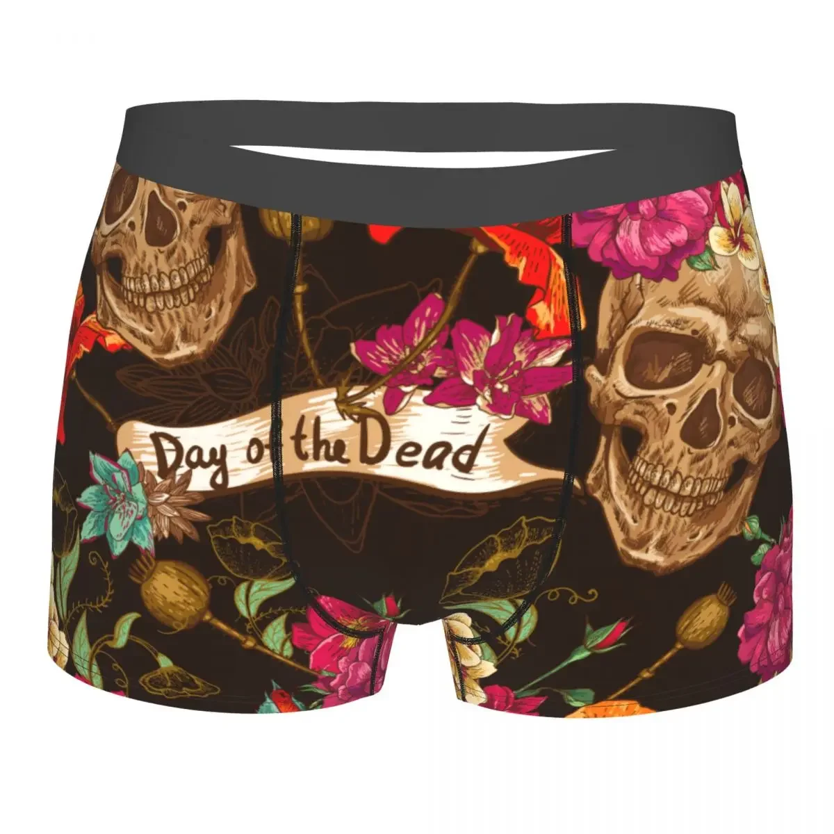 

Boxershorts Men Comforable Panties Set Skull and Flowers Underwear Man Boxer