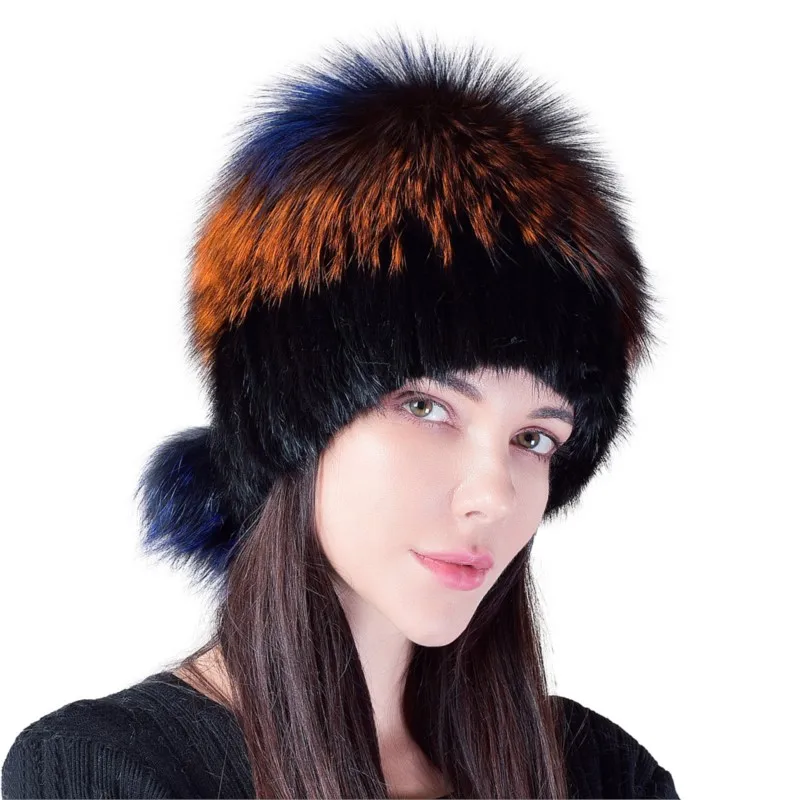 

Fur hat for women hand-woven real