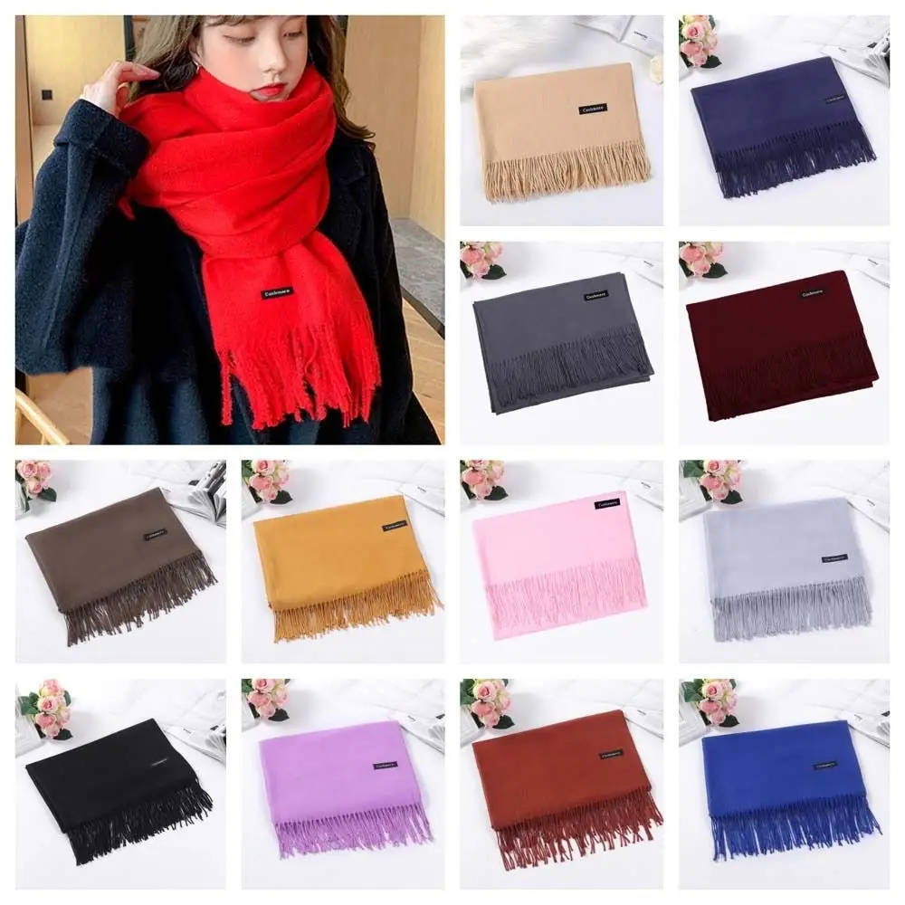 

Classic Tassel Scarf Wool Scarves Soft Winter Neck Scarves Korean Style Neck Wrap Pure Color Shawl Outdoor