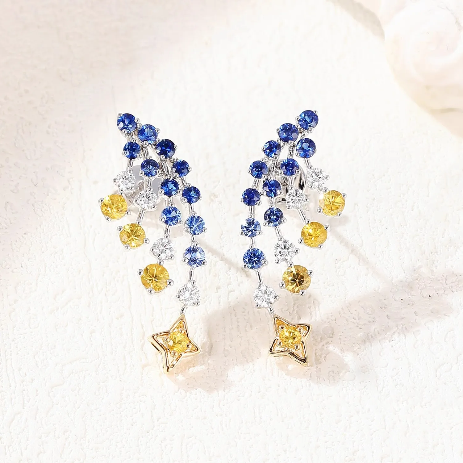 S925 Sterling Silver Ring Gradual Change sapphire Necklace High Carbon Diamond Ring Blue Spinel Stud Earrings butterfly Set Wome