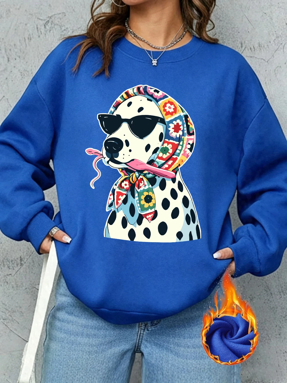 Blumenmuster Kopftücher Gepunktete Hunde-Prints Sweatshirts Damen Lose Basic-Hoodies Fleece Warme Rundhals-Pullover Winter Damen-Oberteile – Detail 17