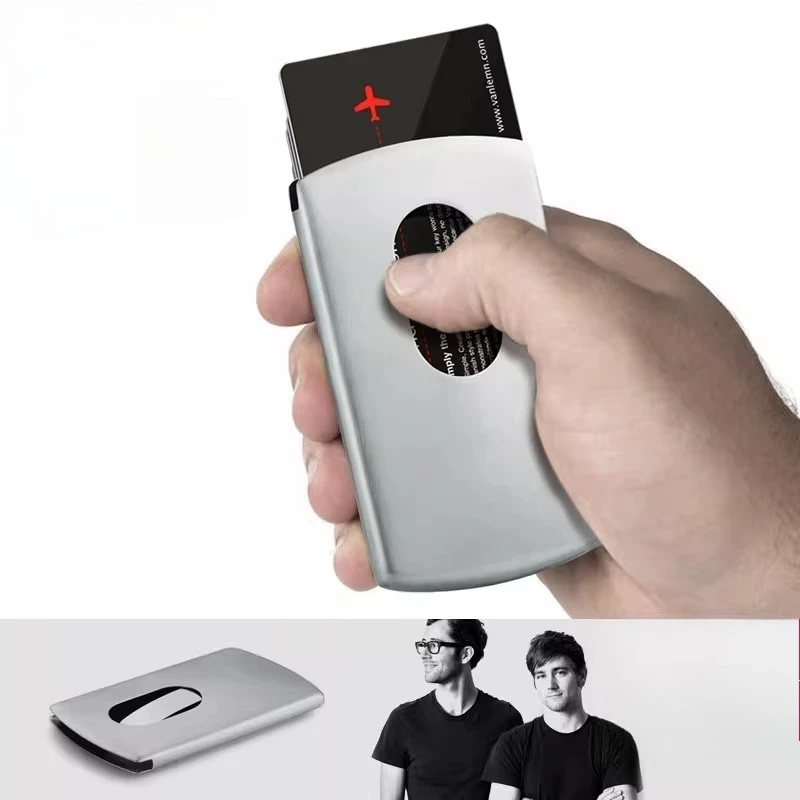 

Stainless Steel Ultra Thin Card Case Large Capacity Visor Clip Holder Portable Metal Wallet Organizer for Men Women