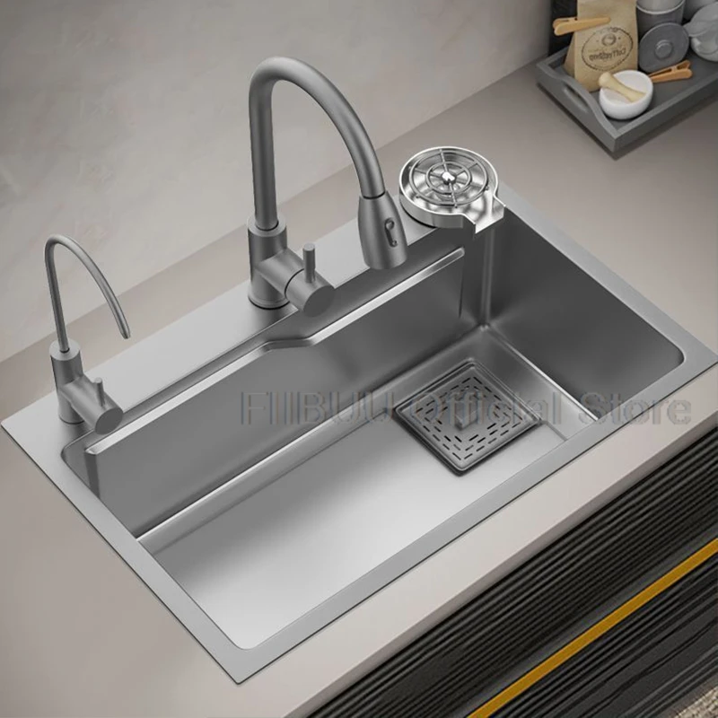 Multifunctional Kitchen Sink Large Capacity Single Bowl Stainless Steel Sink Vegetable Workstation With Faucet Drain Accessories