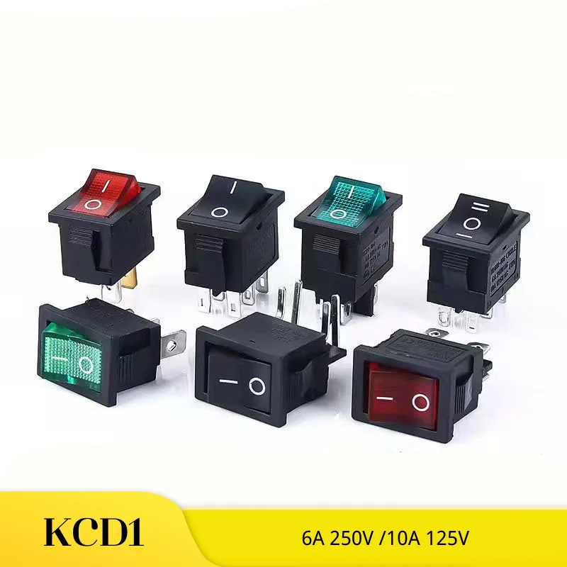 

5Pcs/Lot Ship type switch/ Small Rocker Switch KCD1-101N/104N/104 4 pin(4feet)/2Pins/3Pins with light 15*21mm 6A 250V /10A 125V