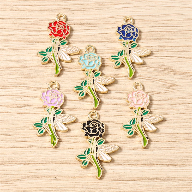 10 Stück 18x28mm Niedliche Emaille-Rosenblüten-Anhänger für Schmuckherstellung, Halsketten, Ohrringe, Armbänder, DIY-Bastelzubehör – Detail 11