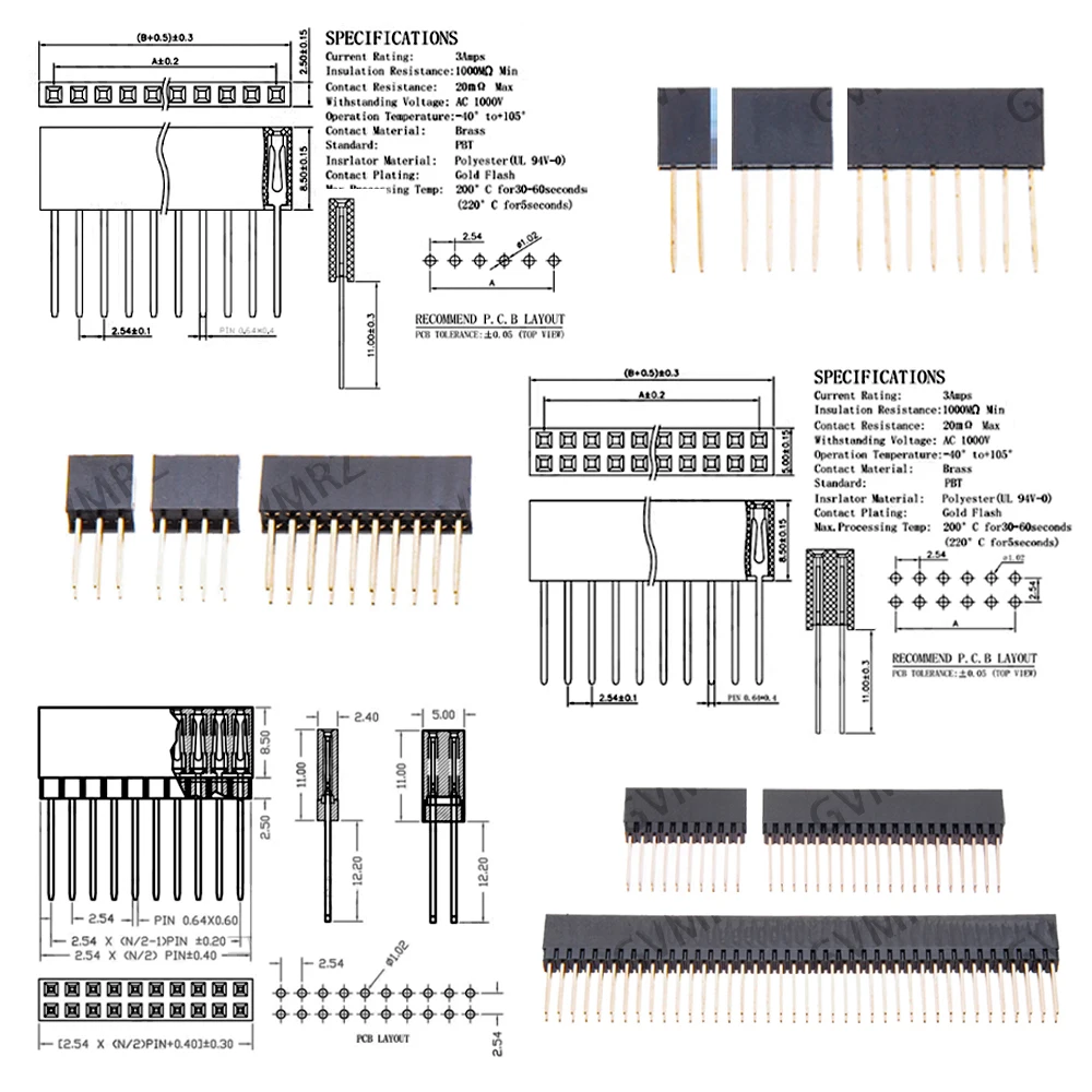 2.54mm Stackable Female Header, 2-15P Long Pin, PCB Socket Strip for Arduino & DIY Shield