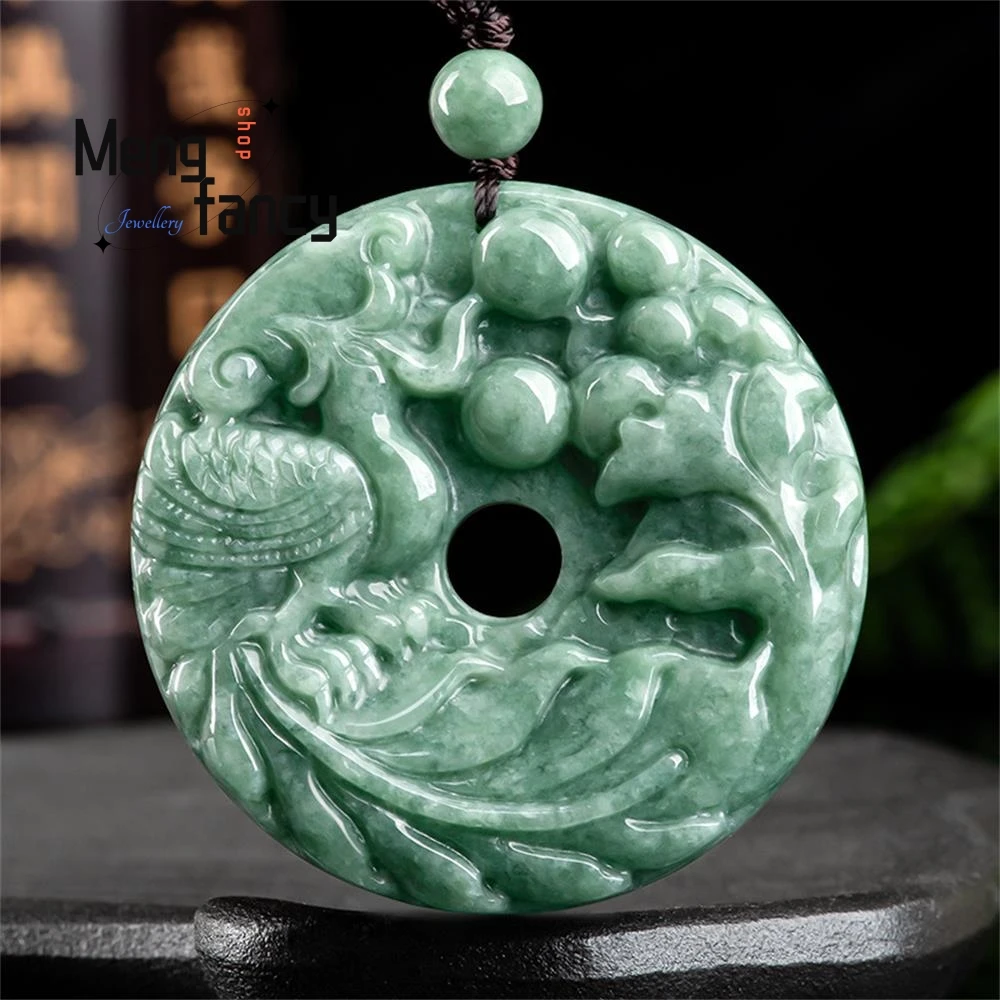 

Natural Ice Jadeite Phoenix Jade Pendant Charms Fashion Engraver Jewelry Men Women Amulet Mascots Luxury Souvenir Holiday Gifts