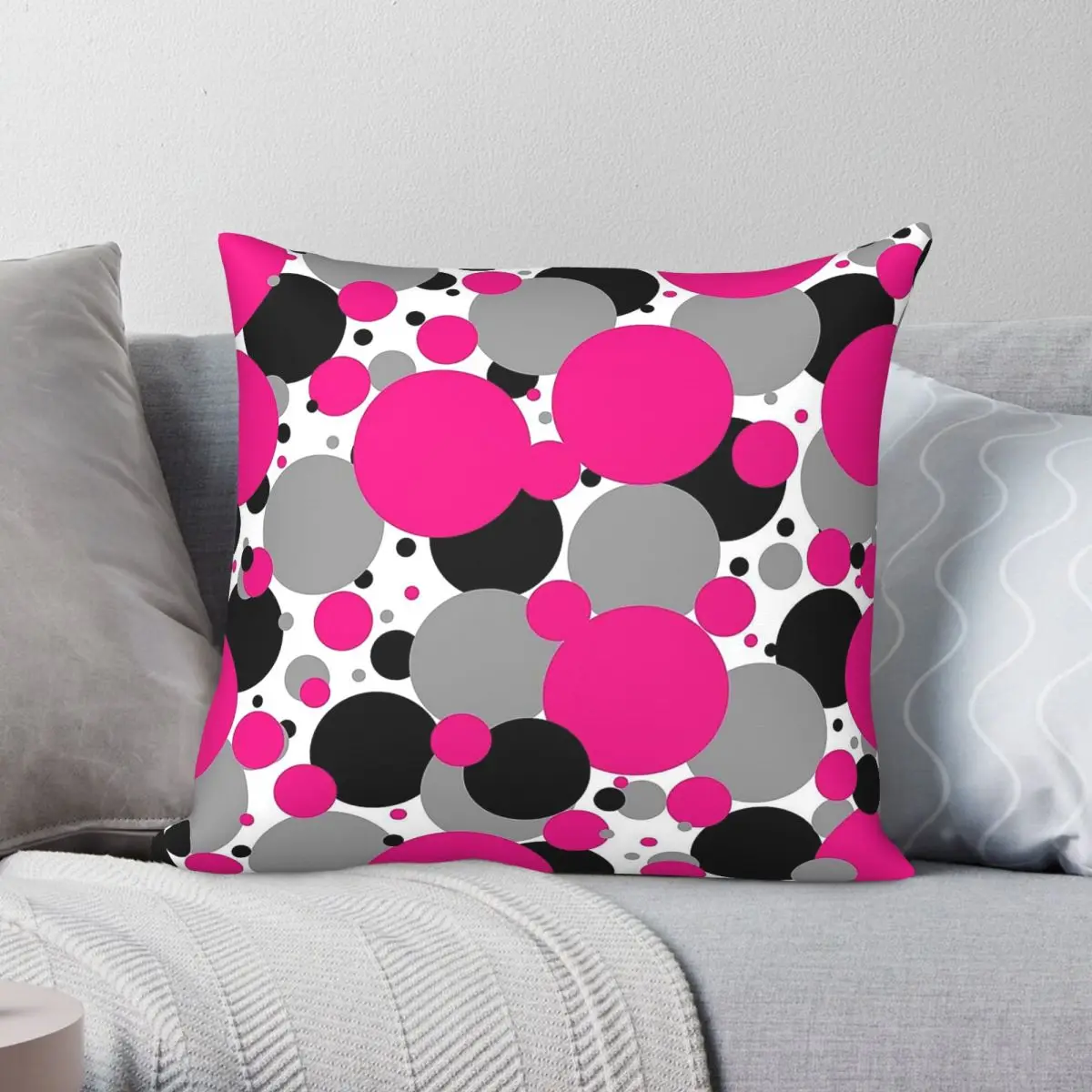Pink Polka Dots Square Pillowcase Polyester Linen Velvet Printed Zip Decorative Throw Pillow Case Car Cushion Cover 18