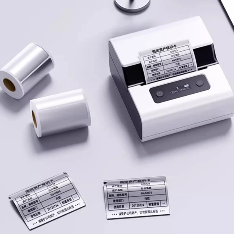 

M102 трехстойкая термобумага для печати этикеток, серебряная клейкая наклейка, фиксированная офисная этикетка для управления активами, именная бирка «сделай сам»