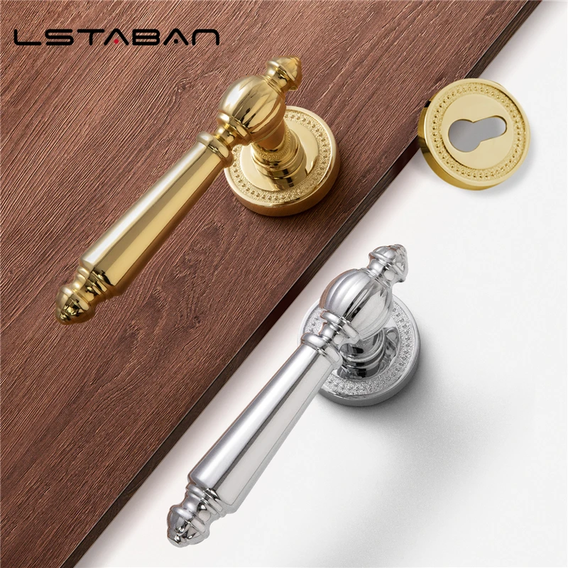 Zinc Alloy light luxury Door Lock Set Modern Chrome Gold Interior Bedroom Bathroom Double Wood Door Lever Set Door Handle Knob