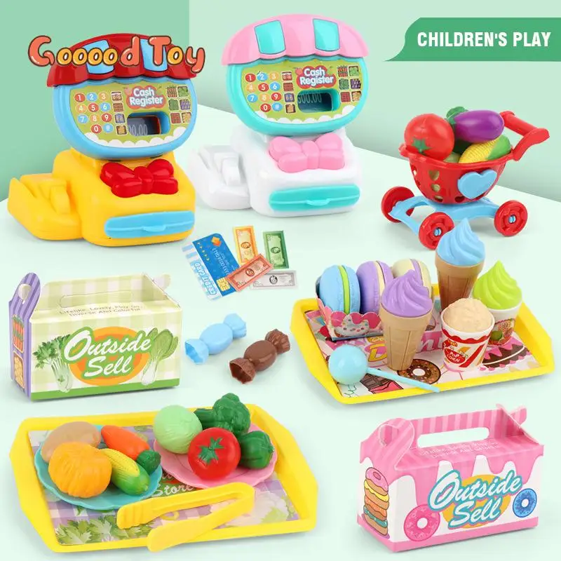 Simulation Cash Register Toy for Children Pretend Play Dessert Vegetable Fruit Kitchen Set Girls Puzzle Play House Toy Xmas Gift