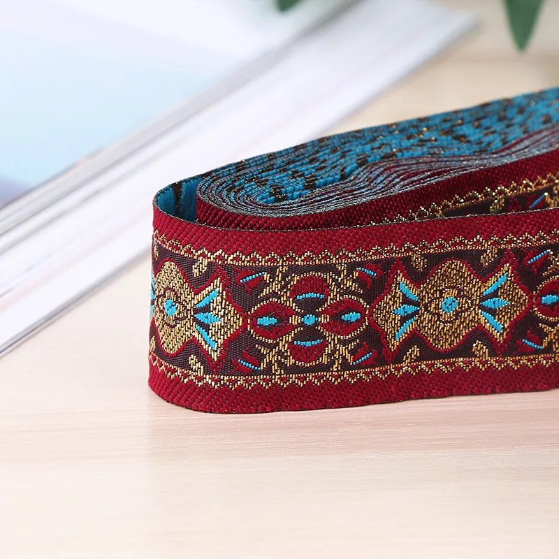 8Yards 30mm 1-1/4\'\' Vintage Ethnic Embroidery Boho Lace Trim DIY Geometric Jacquard Woven Ribbon Clothes Bag Accessories Fabric