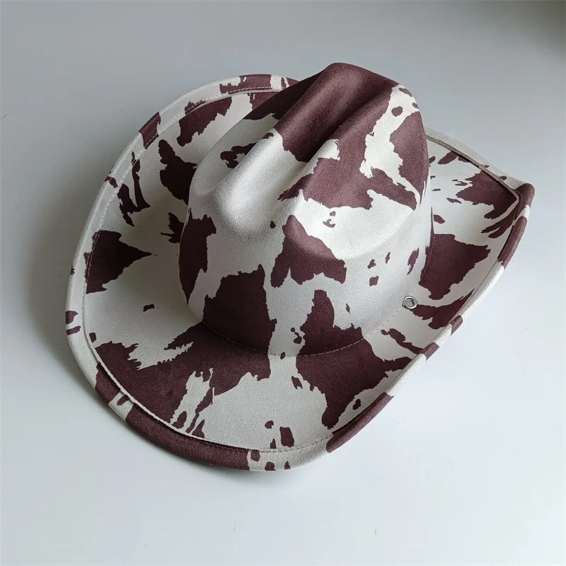 Wide Brim Cow Print Western Caps UV Protection Cow Print Pattern Western Cowboy Hat Retro Style Wide Brim Cowgirl Hat